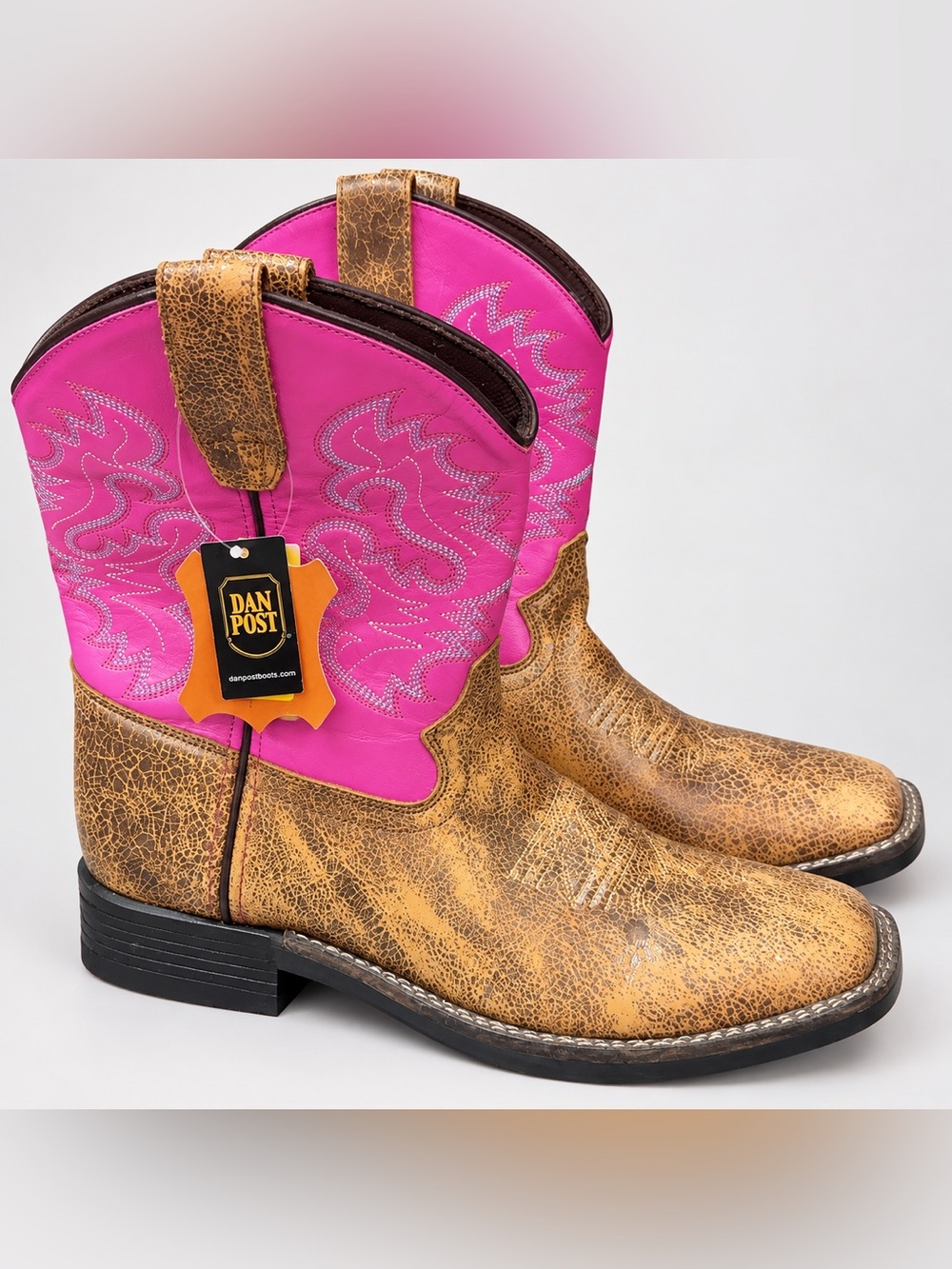 Dan Post Kids Bright Pink and Tan Western Boots